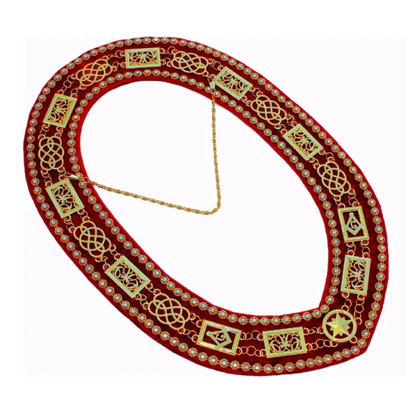 Masonic Regalia GRAND LODGE Metal Chain Collar RED BACKING WITH RHINESTONES FREE JEWEL Masonic  GRAND LODGE Metal Chain Collar