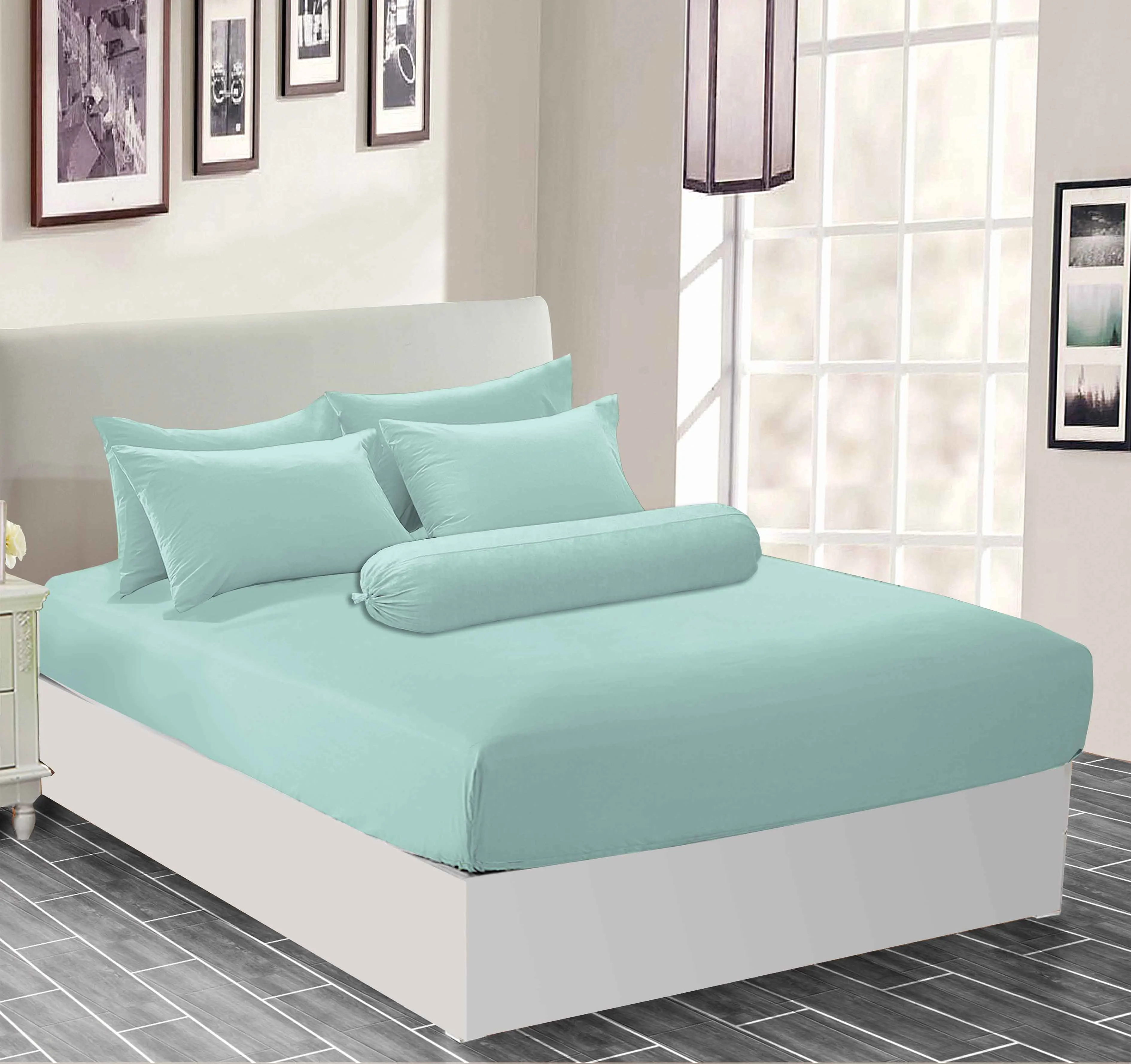 TruHome Washed Microfiber Queen Bedding Set (Bedsheet+ Pillow Case+ Bolster Case)