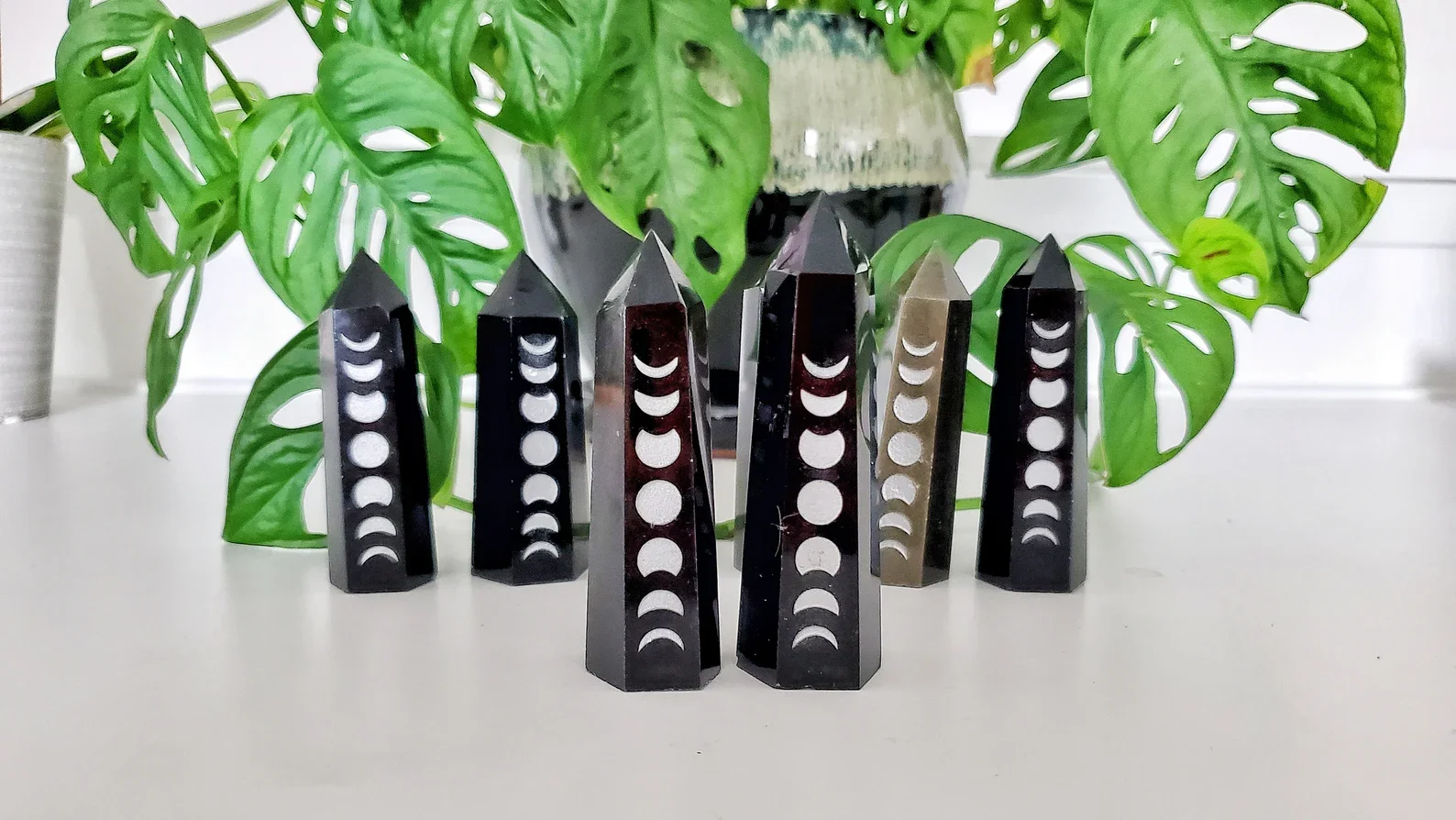 Black Obsidian Moon Phase Tower Point Crystal Healing Gold Sheen Witchy Vibes Pagan Full Moon New Moon