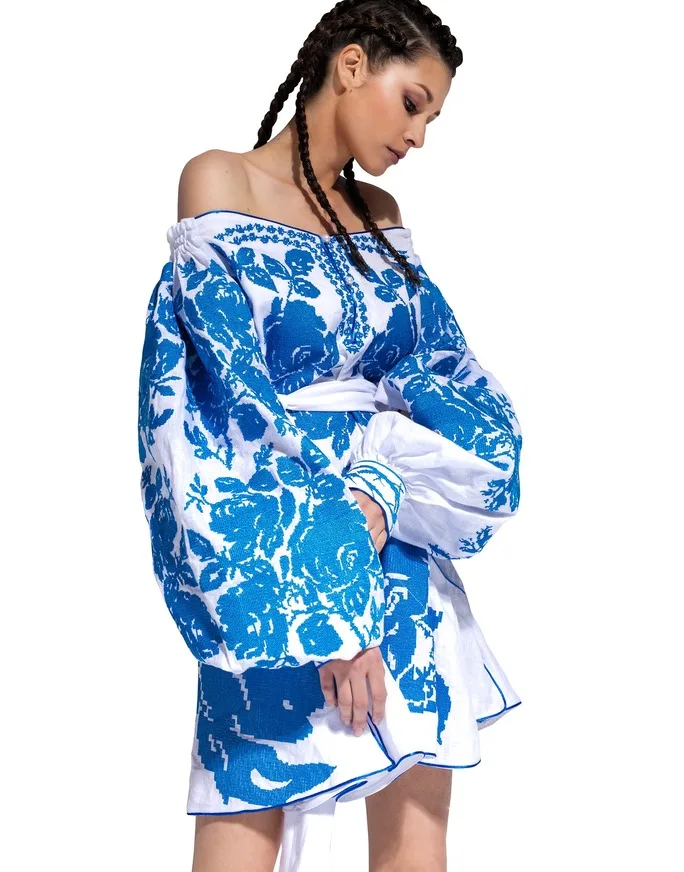 Best quality women 2021 Off Shoulder ukrainian wide cut casual dress sleeveless ukrainian dress with embroidery work