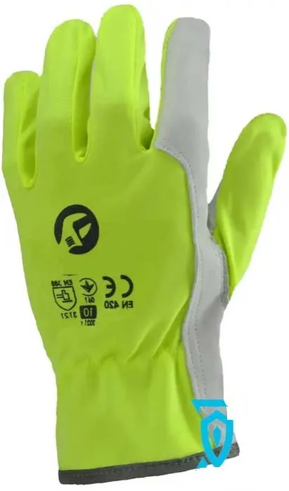  Комбинированная кожаная перчатка из высококачественной козьей кожи и флуоресцентной зеленой ткани