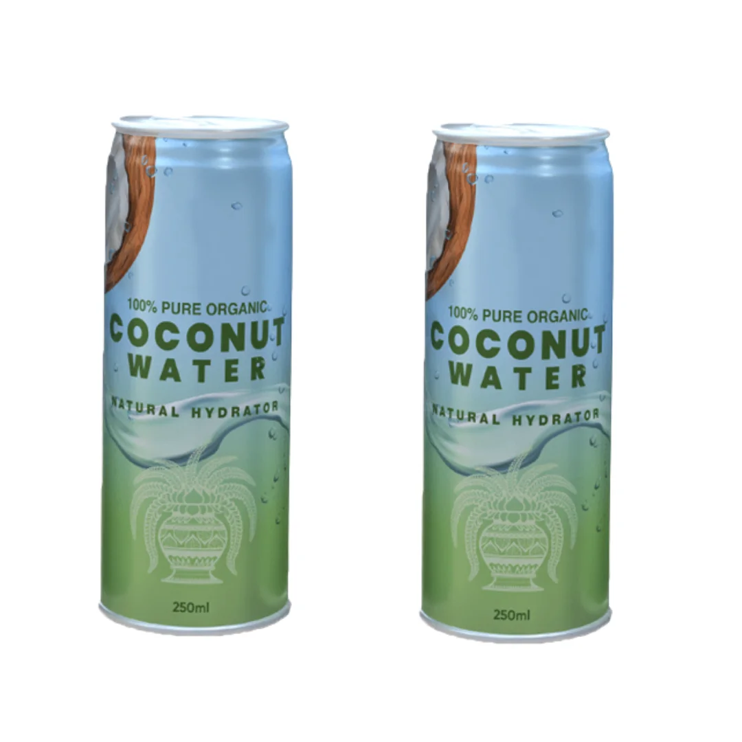 Halal Certified Low Sugar Pure Refreshing Summer Hydrating 100% Natural Pure Coconut Water 250ml Canned Packaging