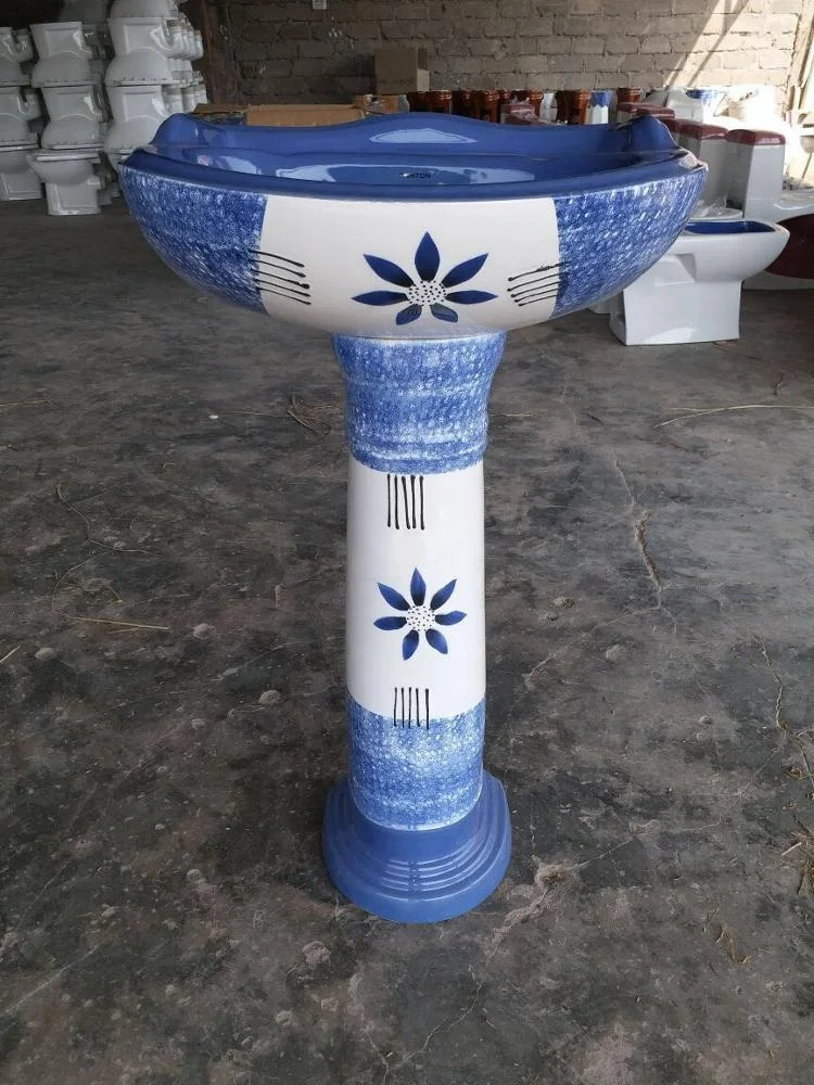 OEM Orange Color Vinus Set Wash Basin with Pedestal Sink Flower Printed Hot Sell for House Use Bathroom Ceramic Sanitary Wares