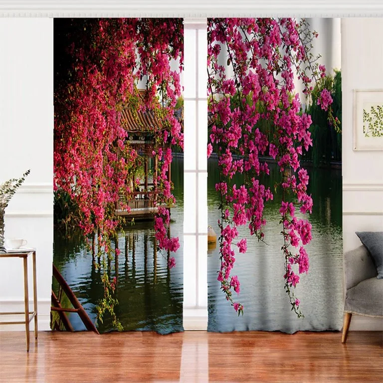 Curtain Custom Designed Modern High Quality 3D Printed 100% Polyester Living Room Background Curtain