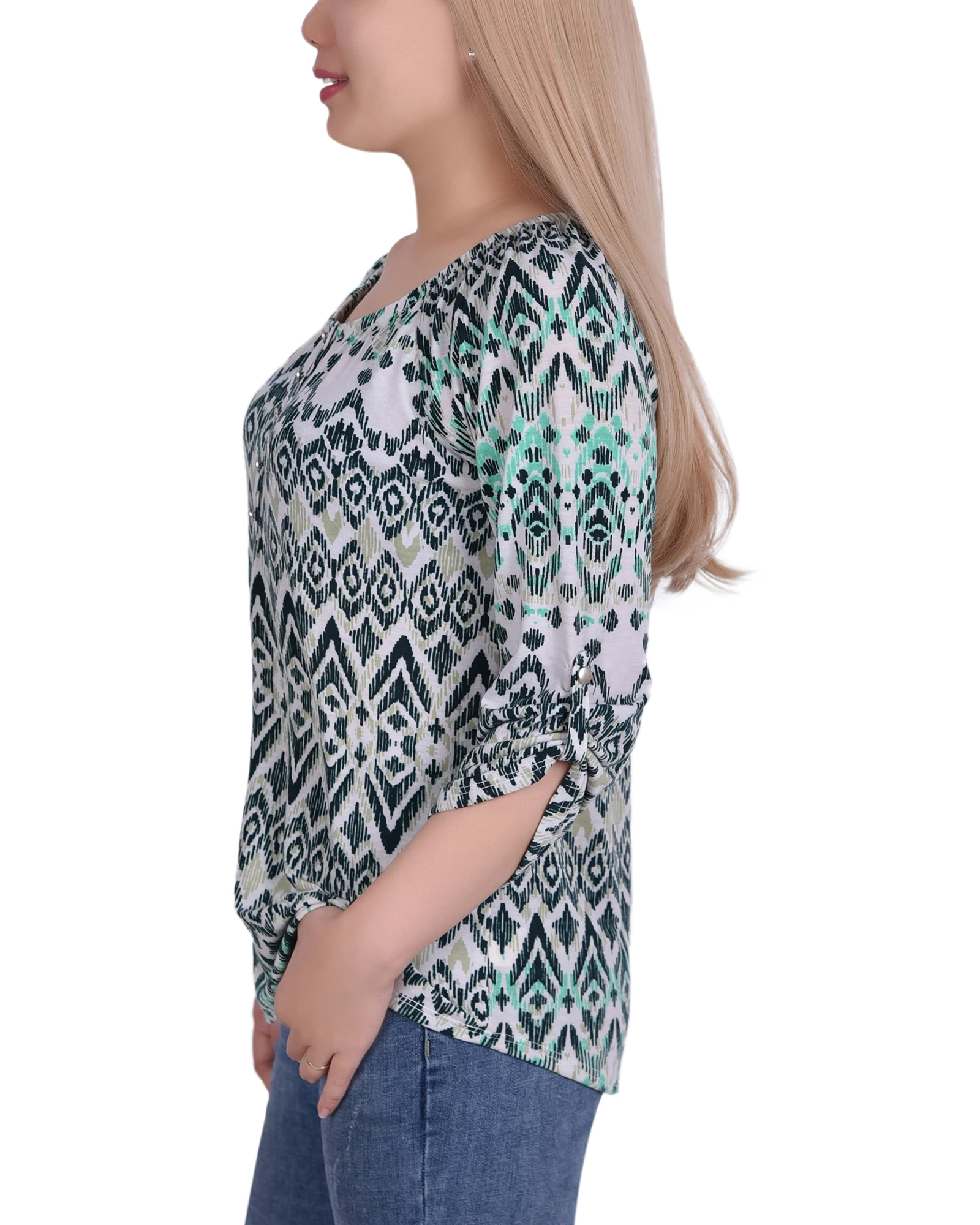 3/4 пуш-ап эластичная Шея Henley Green