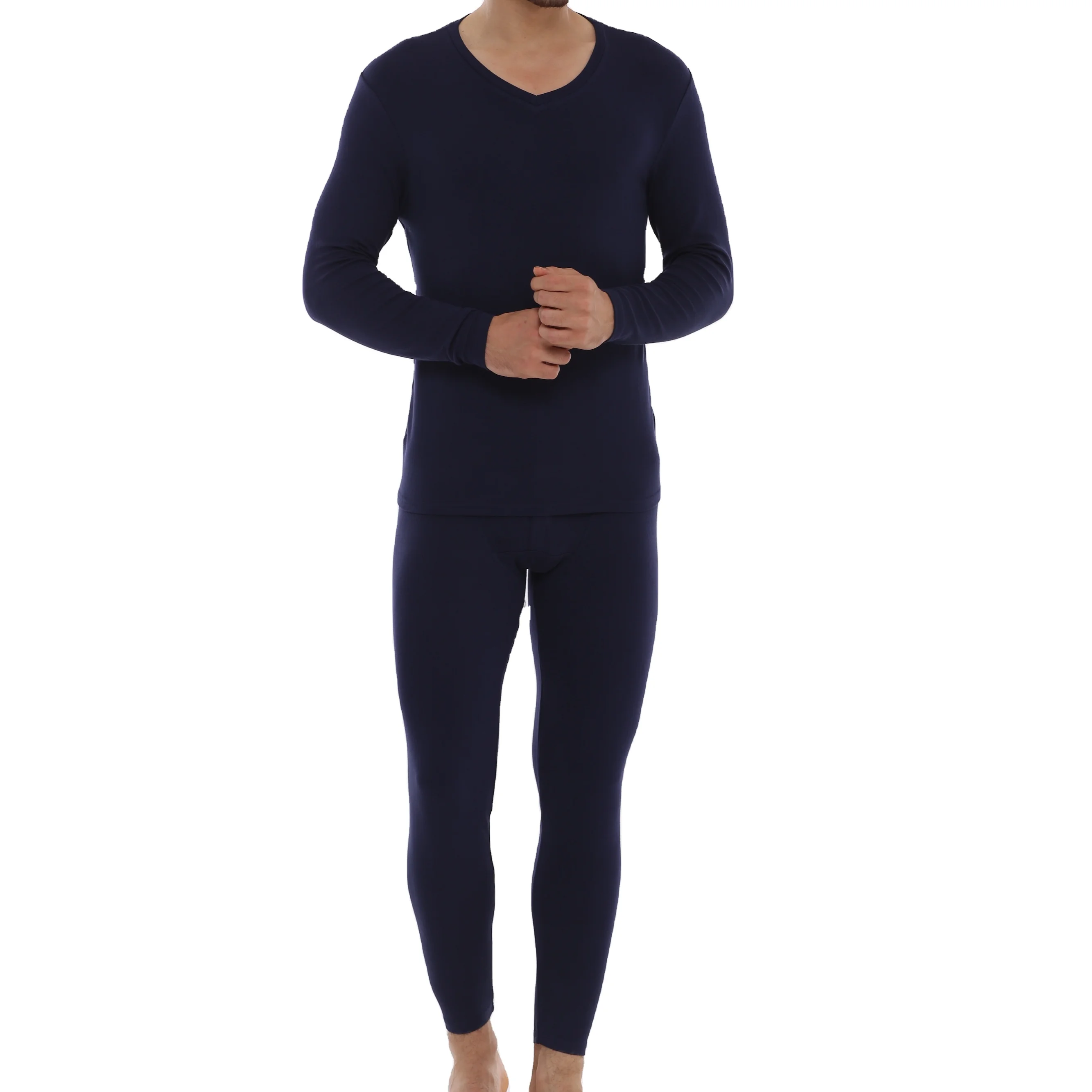 
Modal V-neck Cozy Cotton Long Sleeve Shirts Underwear Set Lingerie Set Men Viscose Fiber & Spandex Navy 