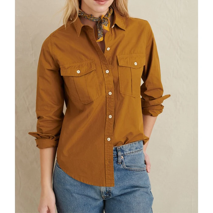  Передний двойной карман коричневого цвета; Женская хлопковая рубашка с изготовленным на заказ логосом хорошее фитнес премиум качества женская по низкой цене