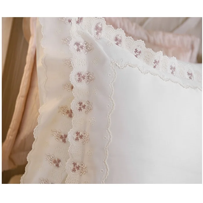Embroidery Lace Duvet Bedding Set High Quality Cotton Embroidery Scallop Edged Comforter and Pillowcases for Home Hotel Wedding