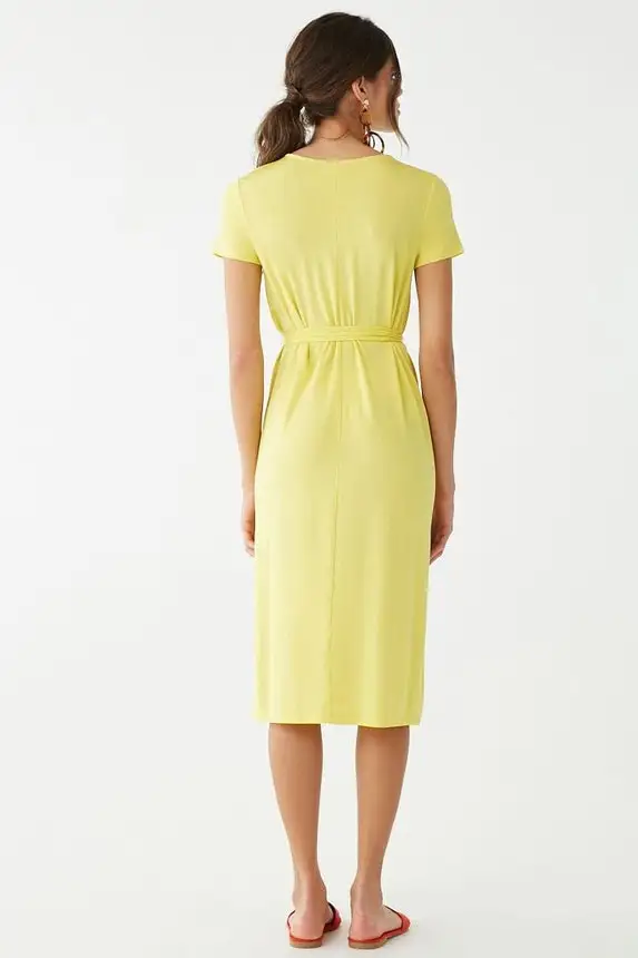 Ladies New Designs yellow  Summer Clothes Fashion Casual Women Made in India cap sleeve with belt  linen dresses