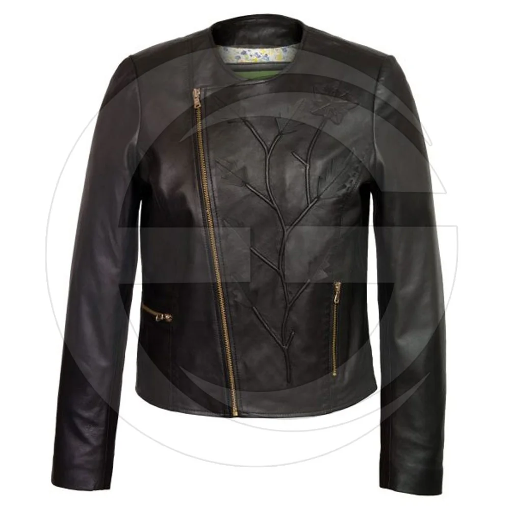 Custom Made Adjustable Size Slim Fit Collarless Women Leather Jackets For Sale Custom logo Pure leather jacket for women