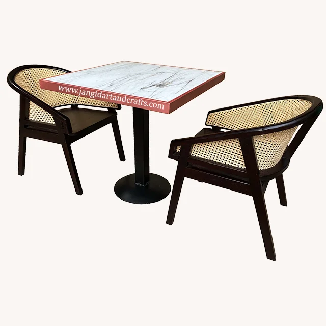 Industrial Marble Dining Table Top Iron Base Hotel Cafe Table Cane Rattan Chair Set Custom Restaurant Dining Room Furniture