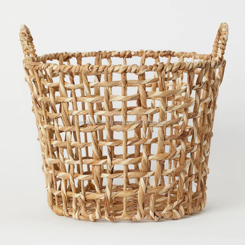 Large storage basket in metal covered with braided water hyacinth 100% natural wholesale