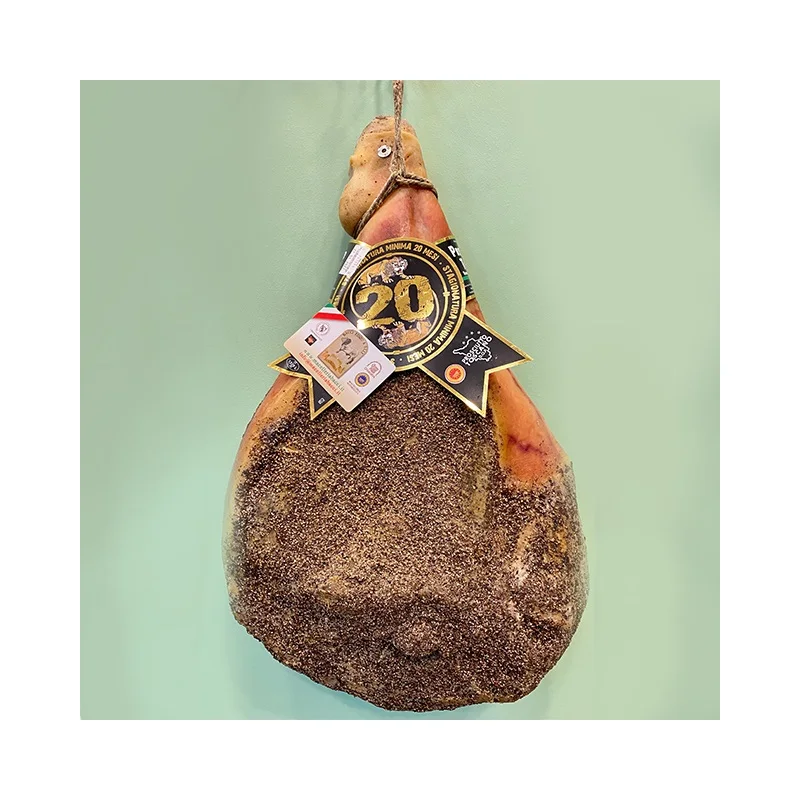Made in Italy high quality italian food cured meat pork leg tuscan prosciutto DOP raw and seasoned