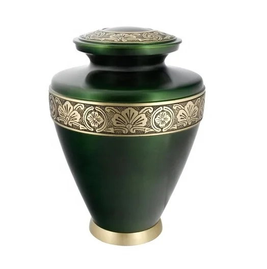Beautiful Green Engraved Tasty Memorial Metal Brass/Aluminum Adults Human Funeral Ashes Cremation urns