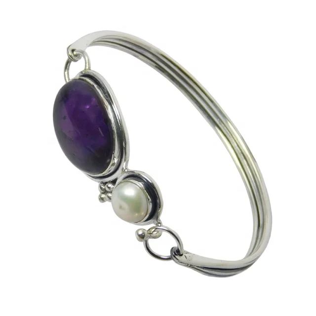 Classic Design Amethyst Multi Gemstone 925 Sterling Silver Bangle Fancy Jewelry Bracelets And Bangles
