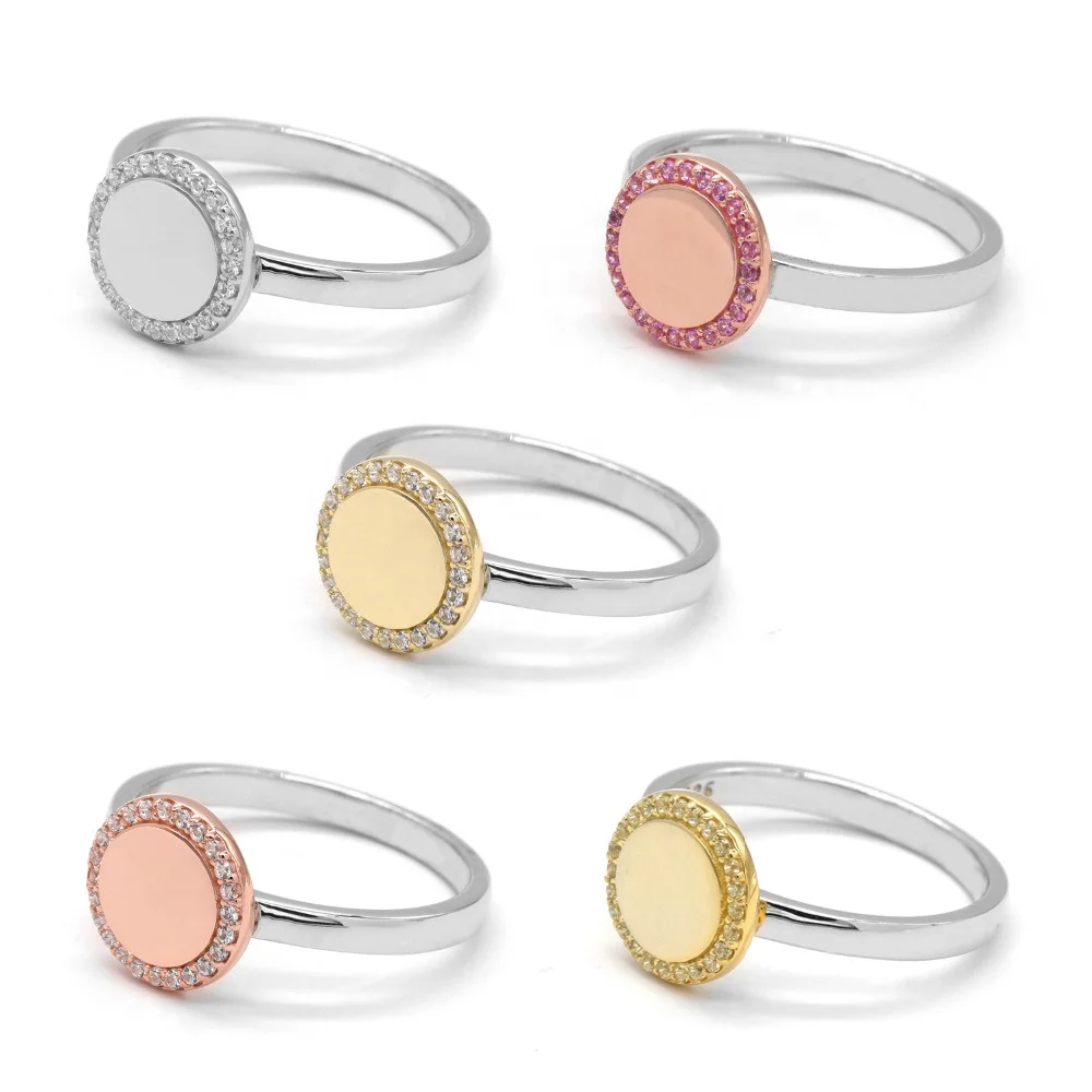 925 Sterling Silver Rhodium Rose Gold Plated Plain Circle Crystal CZ cubic zirconia ring sterling silver Jewelry for Women