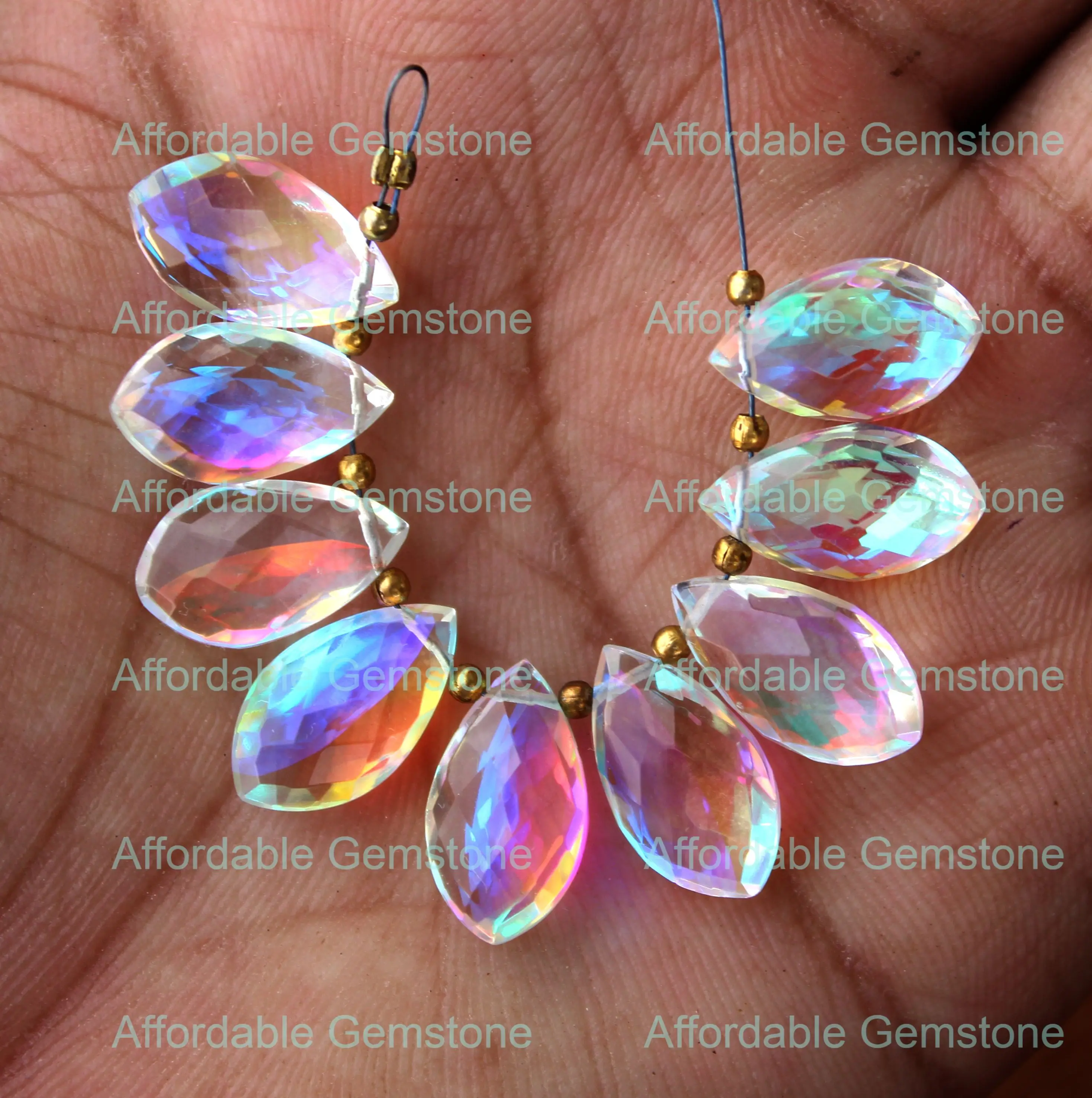 Мистик кварц сверху сверленые драгоценные камни граненые ручной работы в форме маркиза камень для изготовления ювелирных изделий Размер 15x15 мм