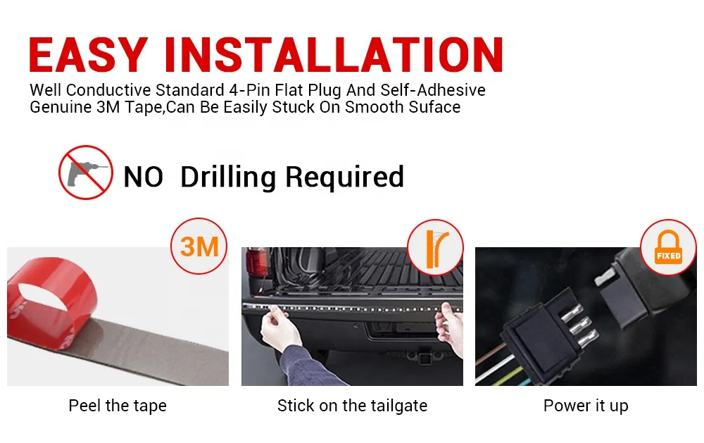 MICTUNING Waterproof Aluminum Gradient Ramp Strip Light Triple Row Tailgate Light Bar for Pickup Truck