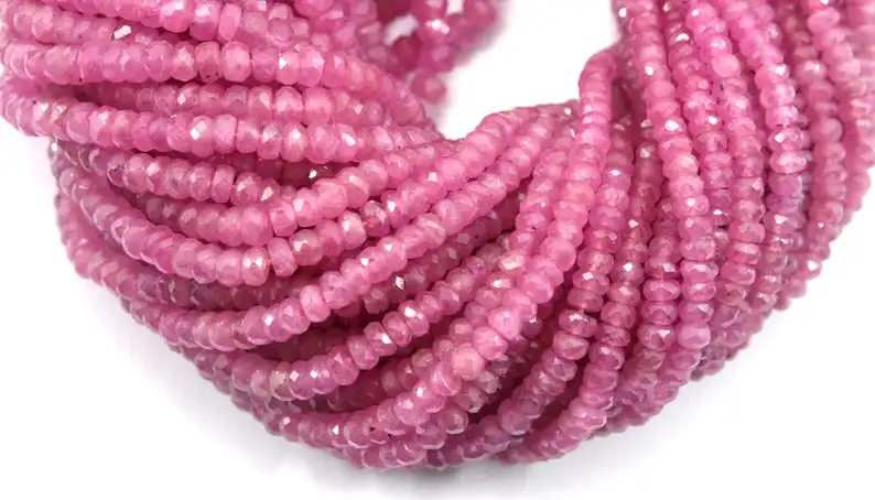 100% Natural Super Quality 1 Strand Genuine Pink Sapphire Gemstone Faceted Rondelle Beads For Jewelry Making