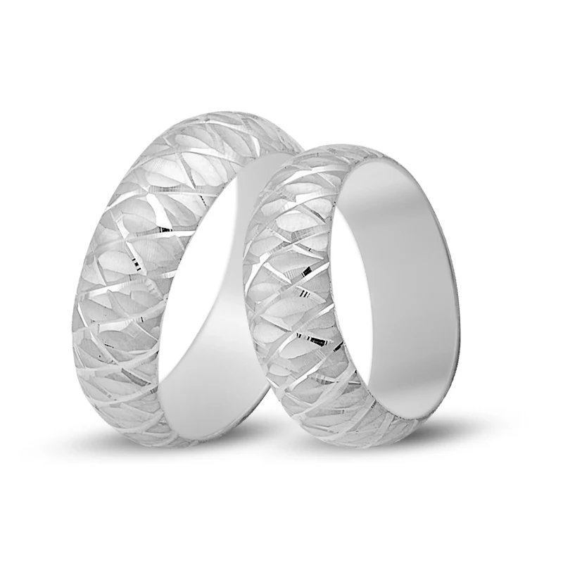 14K Solid Gold His Her Wedding Band Custom Pattern Set Ring 7 mm