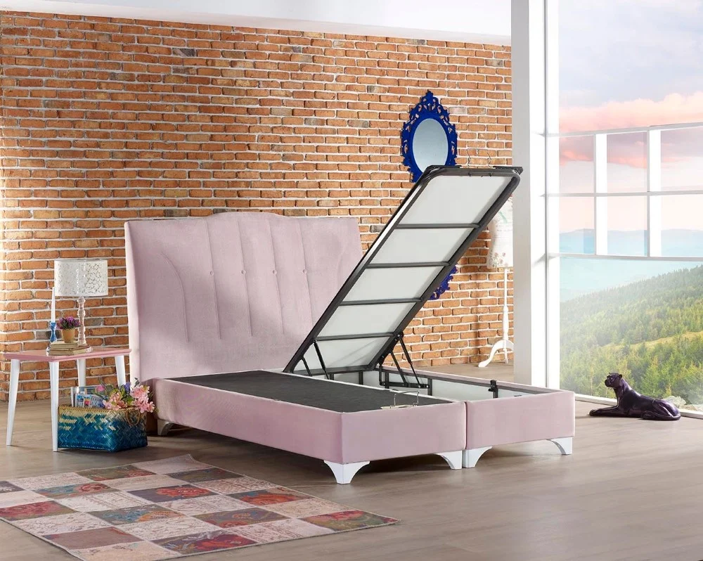 Contemporary Queen Size Solid Birch Wood Bed Base Modern Double Velvet Storage Bed for Home Bedroom Furniture