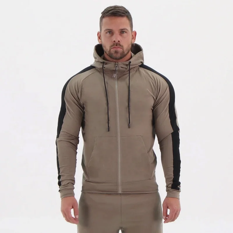 New Arrival Mens Slim Hoodies Custom Logo on Face Chest Embroidery Design Slim Body Heavy Weight Hoodies Men Full Zip Up Hoodie