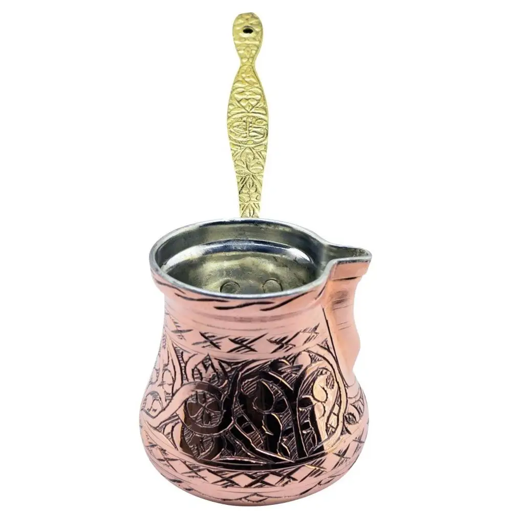 Copper Bull Solid Hammered Copper Turkish Greek Arabic Coffee Pot Stovetop Coffee Maker Cezve Ibrik Briki with Wooden Handle