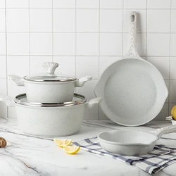 Maisons Hot Selling 4pcs Frying Pan Grill Pan Set Dutch Oven with Lid Non Stick Coating Soup Stock Pots Set