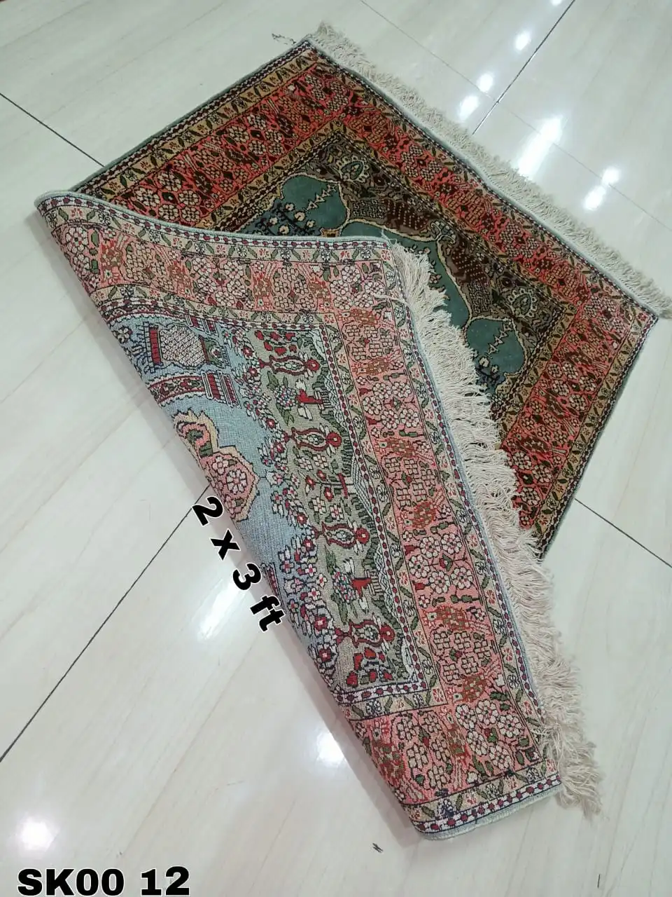 Indian boho hand knotted kashmir 100% silk carpet and rug rectangular designer home textile multi color style