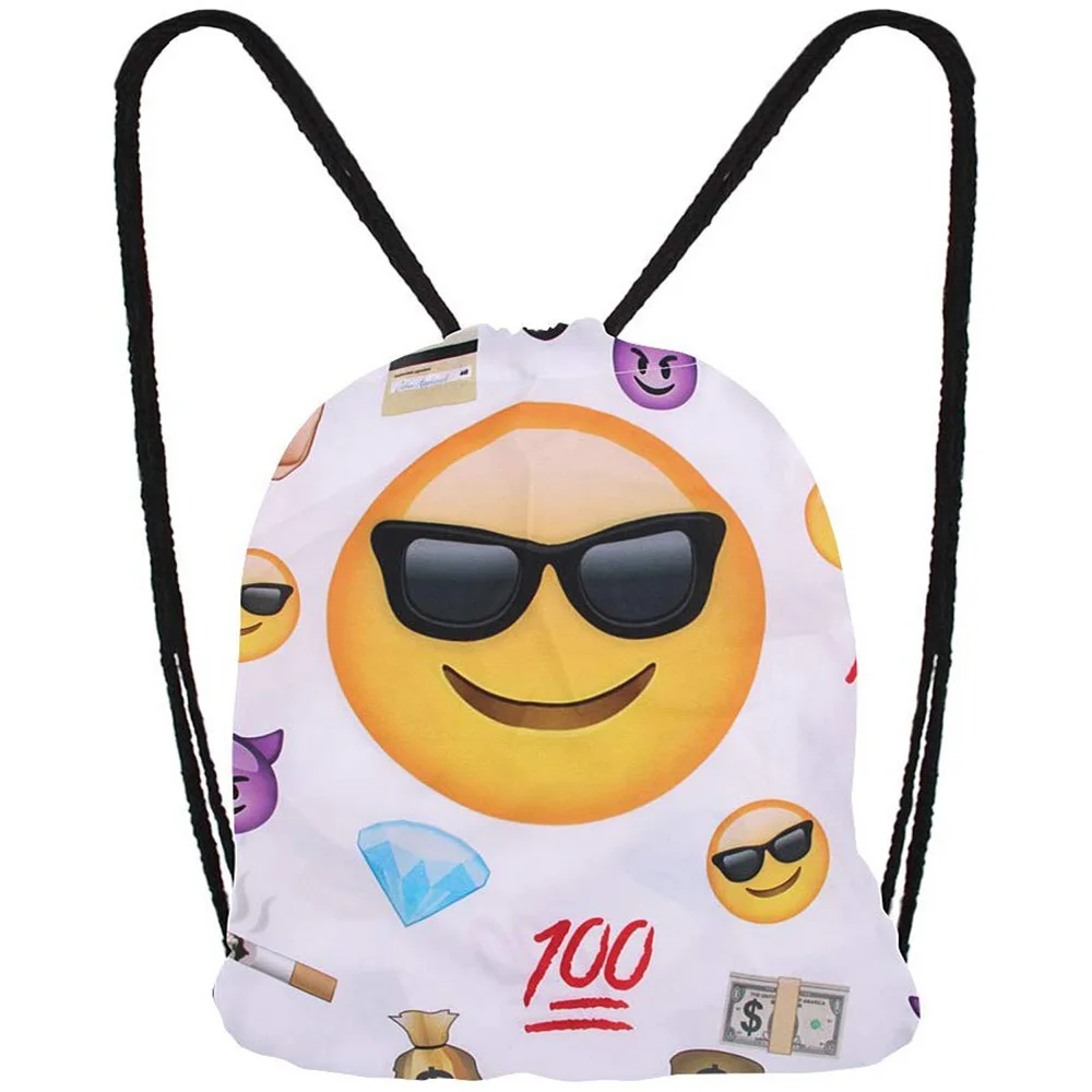 Custom print logo 600D polyester gym string backpack nylon drawstring bag large with front zipper pocket