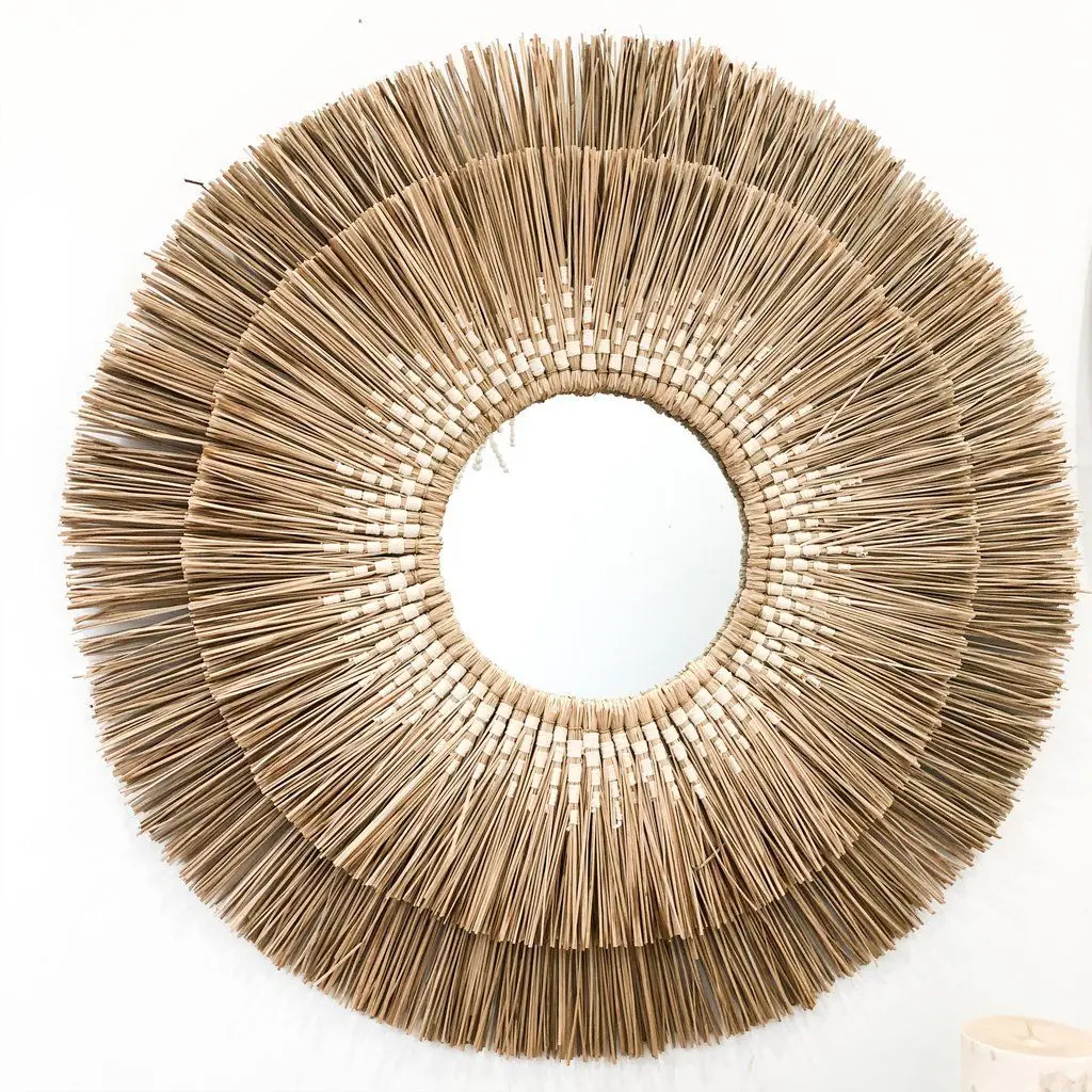 Hot selling seagrass boho mirror wall decor, Home decoration