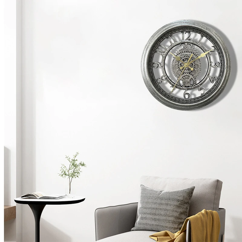 W118 11 inch For Men Black Decor Decorative For Living Room Cheap Mechanical Moving Gears Wall Clock