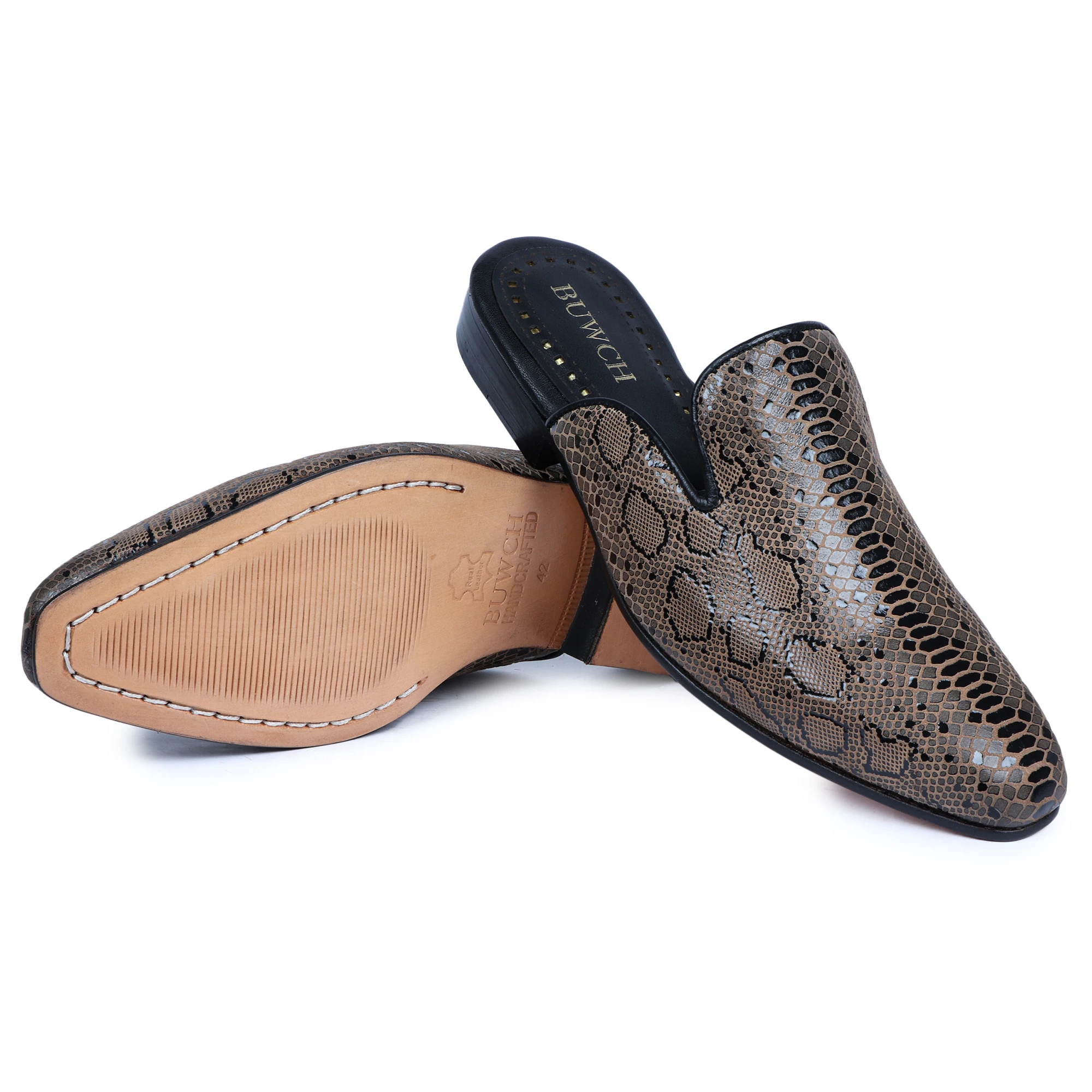  Оптовая продажа по лучшей цене 100% натуральная кожа тисненый питон мужские туфли-мюли для вечеринки свадьбы коричневого и черного цвета