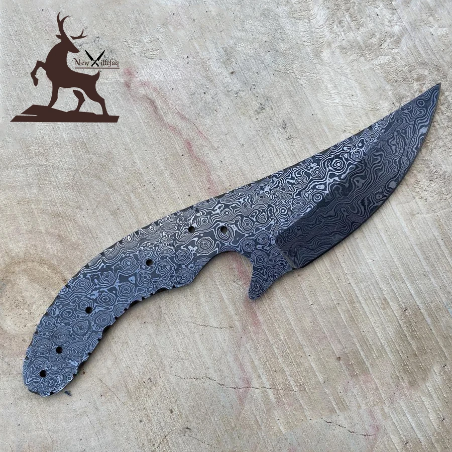 Damascus hunting knife handmade blank blade with leather sheath tactical camping saw blade full tang