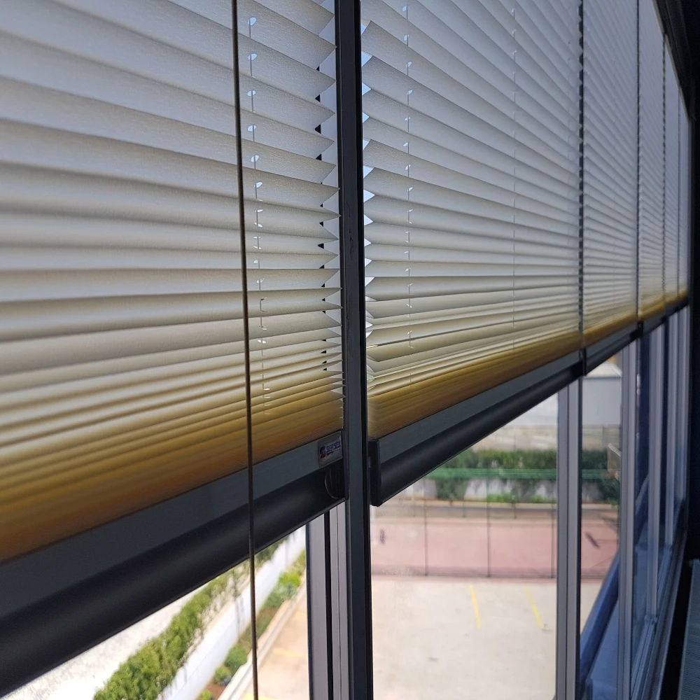 modern cordless pleated shade plisse curtain  blind for foldable glass  patio doors  and down control chainless hand control