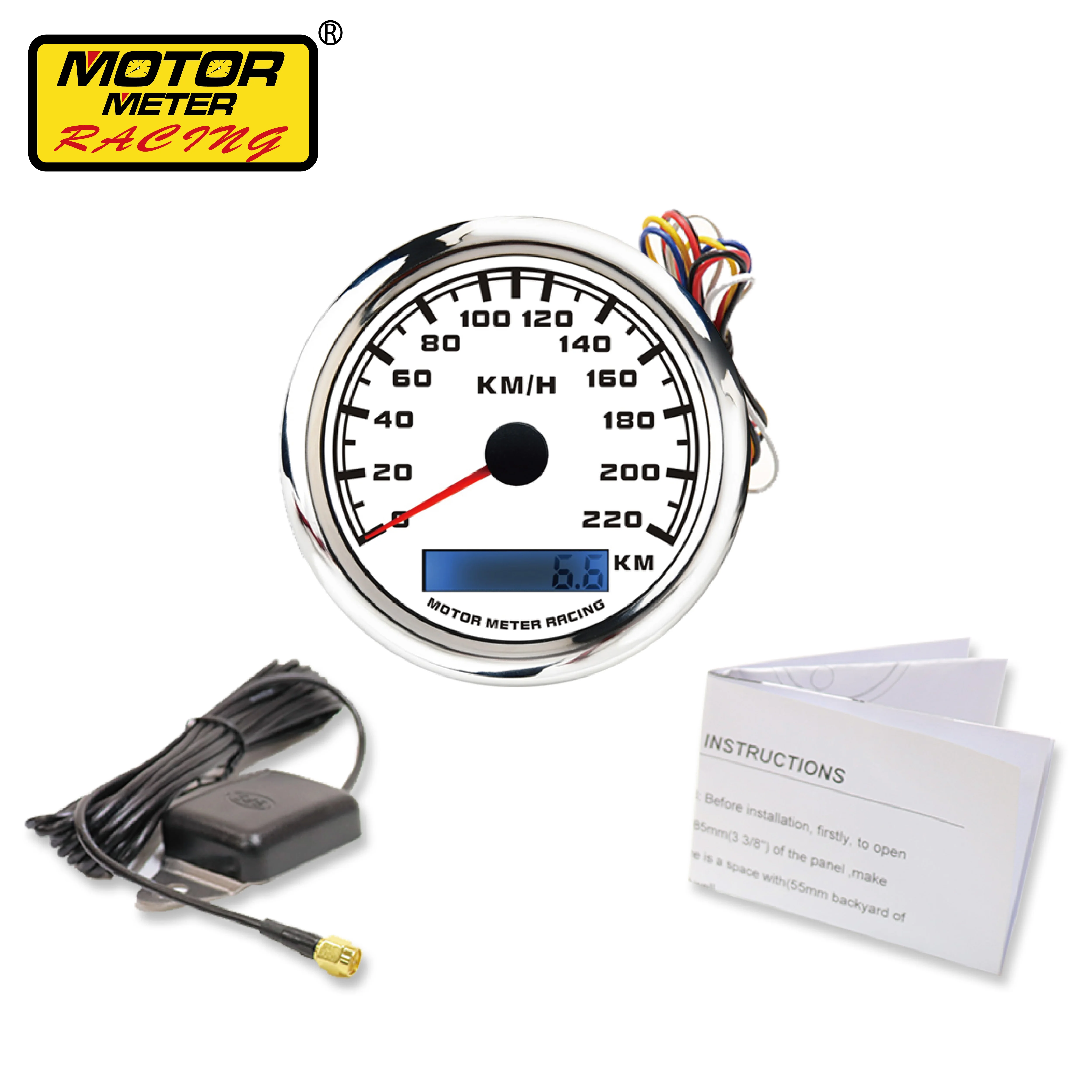 85mm White Faceplate 316 Stainless Steel Rim Analog Electrical 220KMH Speedometer With Odometer For Automobile