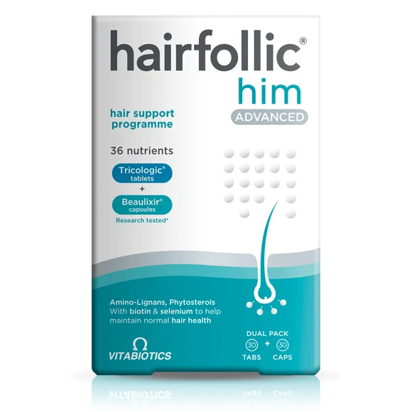 
Hairfollic Him Advanced Man by Vitabiotics Dual Pack 30 Tablets + 30 Capsules VItabiotics Hairfollic Him Advanced 