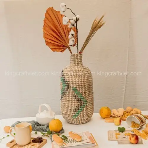 Rustic Handcrafted Straw Seagrass Vase Floor Flower Rattan Wicker Table Decorative Home Office Hotel From