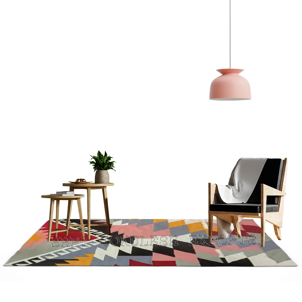 Geometric Shape Abstract Modern Design Indian Traditional Cotton Kilim Carpet For Home Decoration
