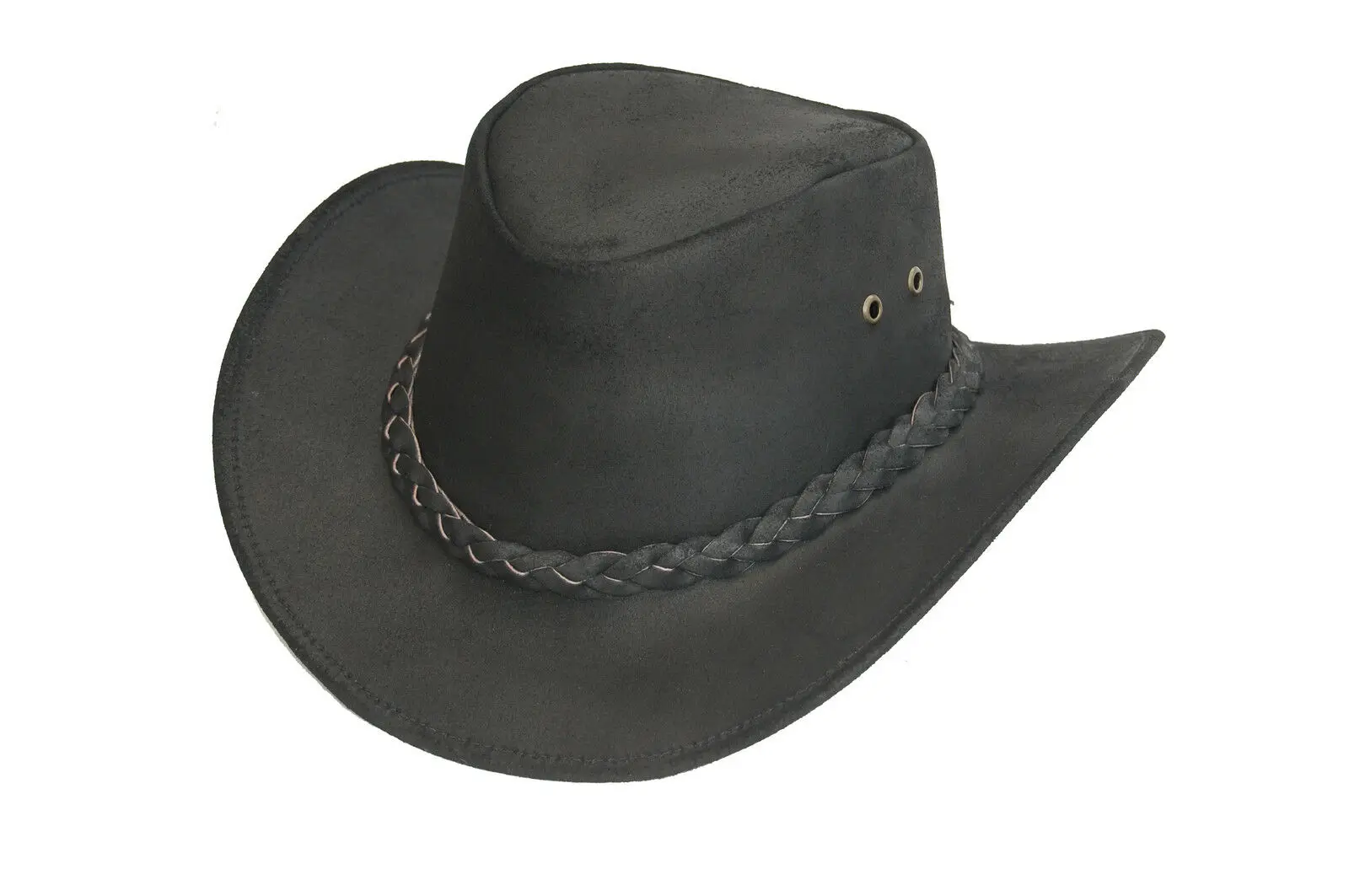 Hot Selling Western Style Genuine Leather Brown Cowboy Bush Hat Hats With Free Chin Strap Australian