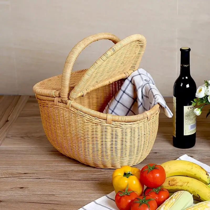 Eco Friendly High Quality Best Sell Natural Rattan Basket Squares Fabric Storage Laundry Fruit Vietnam Bread Food Rattan Basket