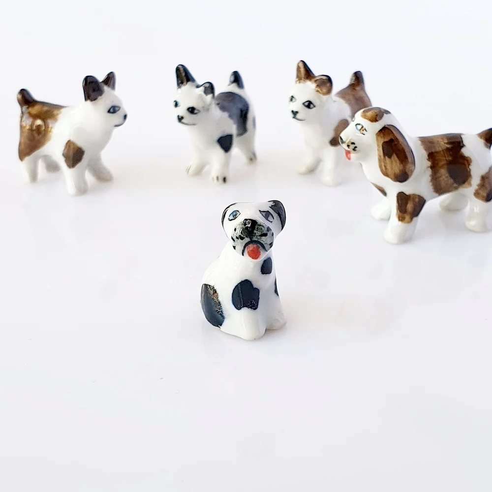 Diy Miniature Ceramic Dog Puppy Figurines 5pcs/set Handmade Pottery Animals for Dollhouse Miniatures Mini Toy Style