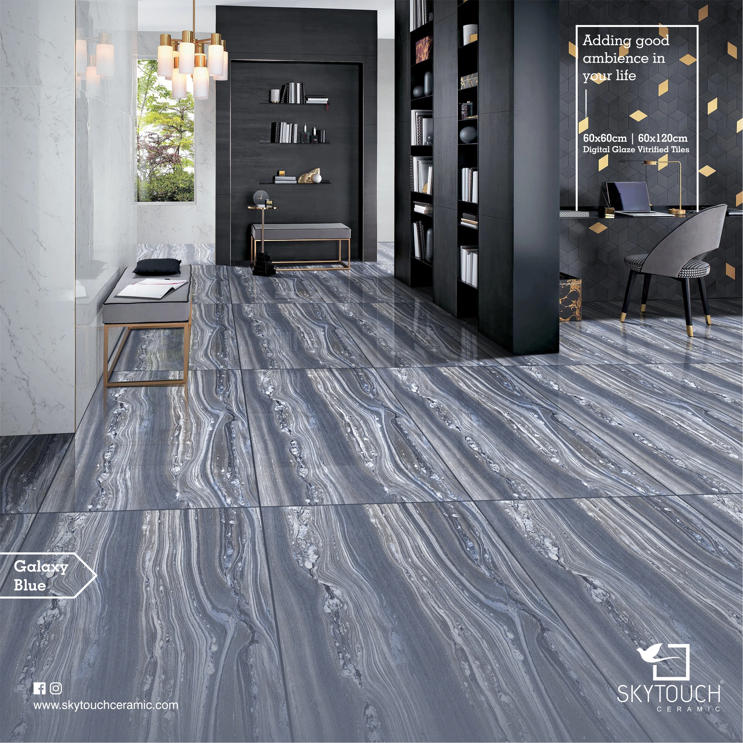 Indian Style Interior Quality Selections Indoor Decor Villa Glazed Blue Marble Look Blue Veins 1200x600 Porcelain Tiles Price