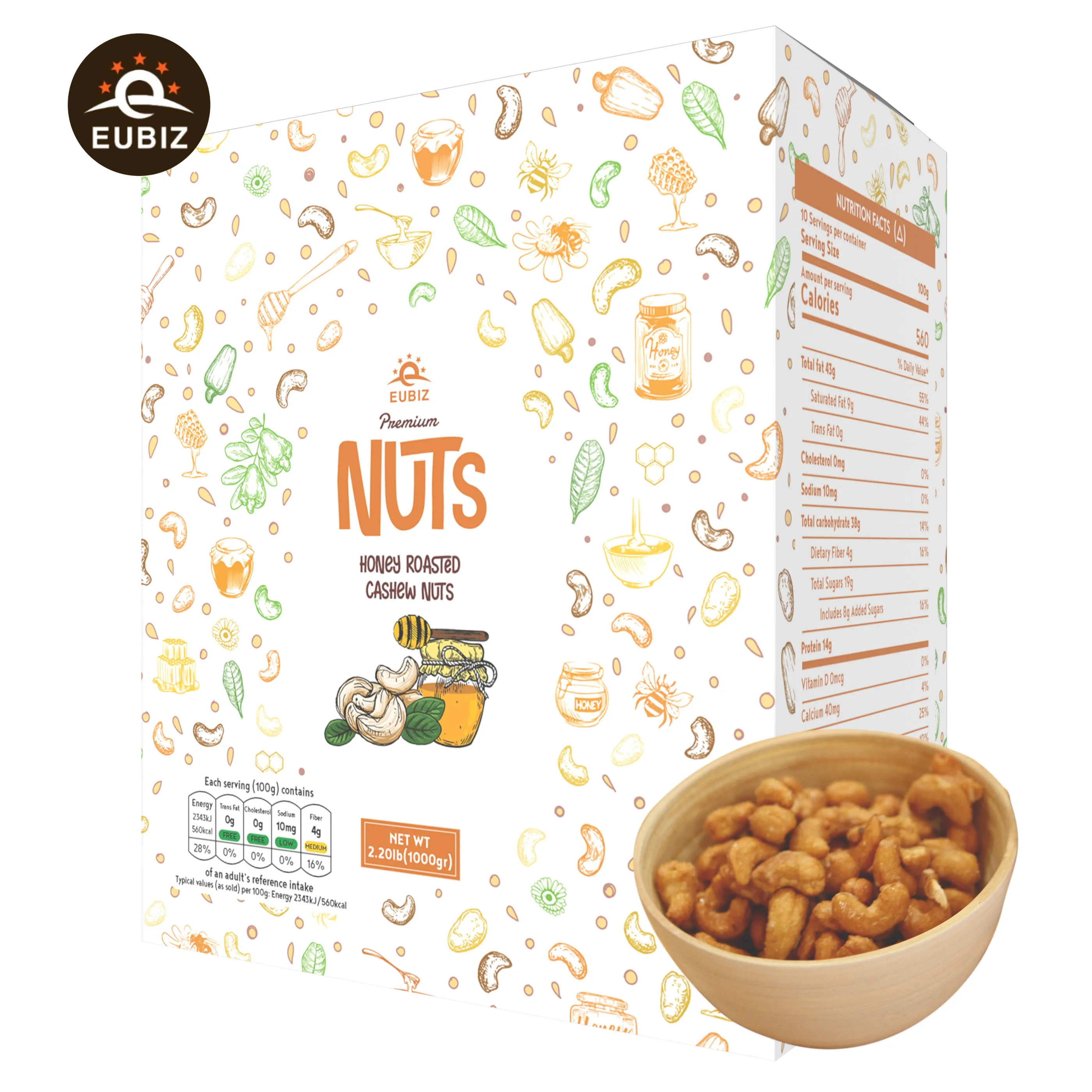 EUBIZ Cashew nuts Flavor Honey - Healthy Snacks - No Testa Shell - Box (paper) 1000g (35.3 OZ) - in VietNam