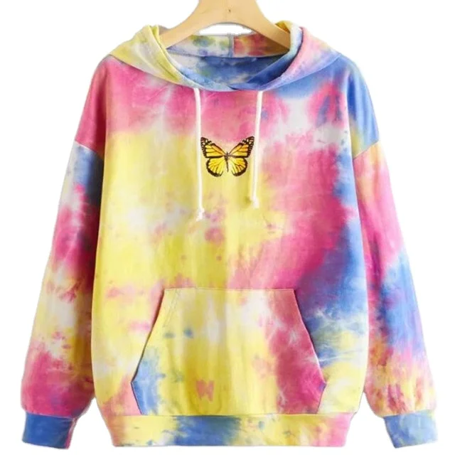 
 Толстовка женская с капюшоном, Повседневный пуловер свободного покроя, с принтом бабочки, Осень-зима  