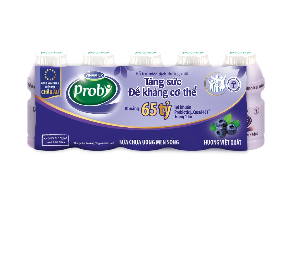 
Drinking Yogurt - Vinamilk - Probi Yogurt - Blueberry Flavor - Boost your immune system - Bottles 65ml x 50 per Carton 