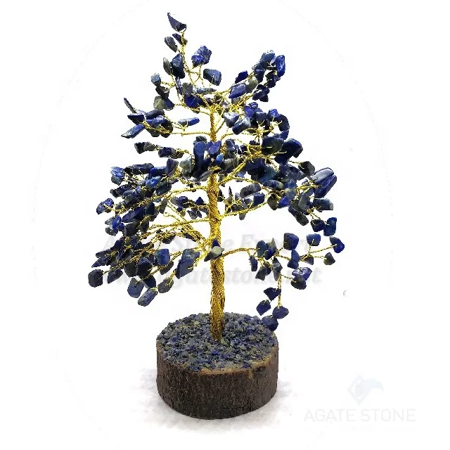 Attractive Golden Wire Gemstone Lapis Lazuli Artificial Tree for Sale