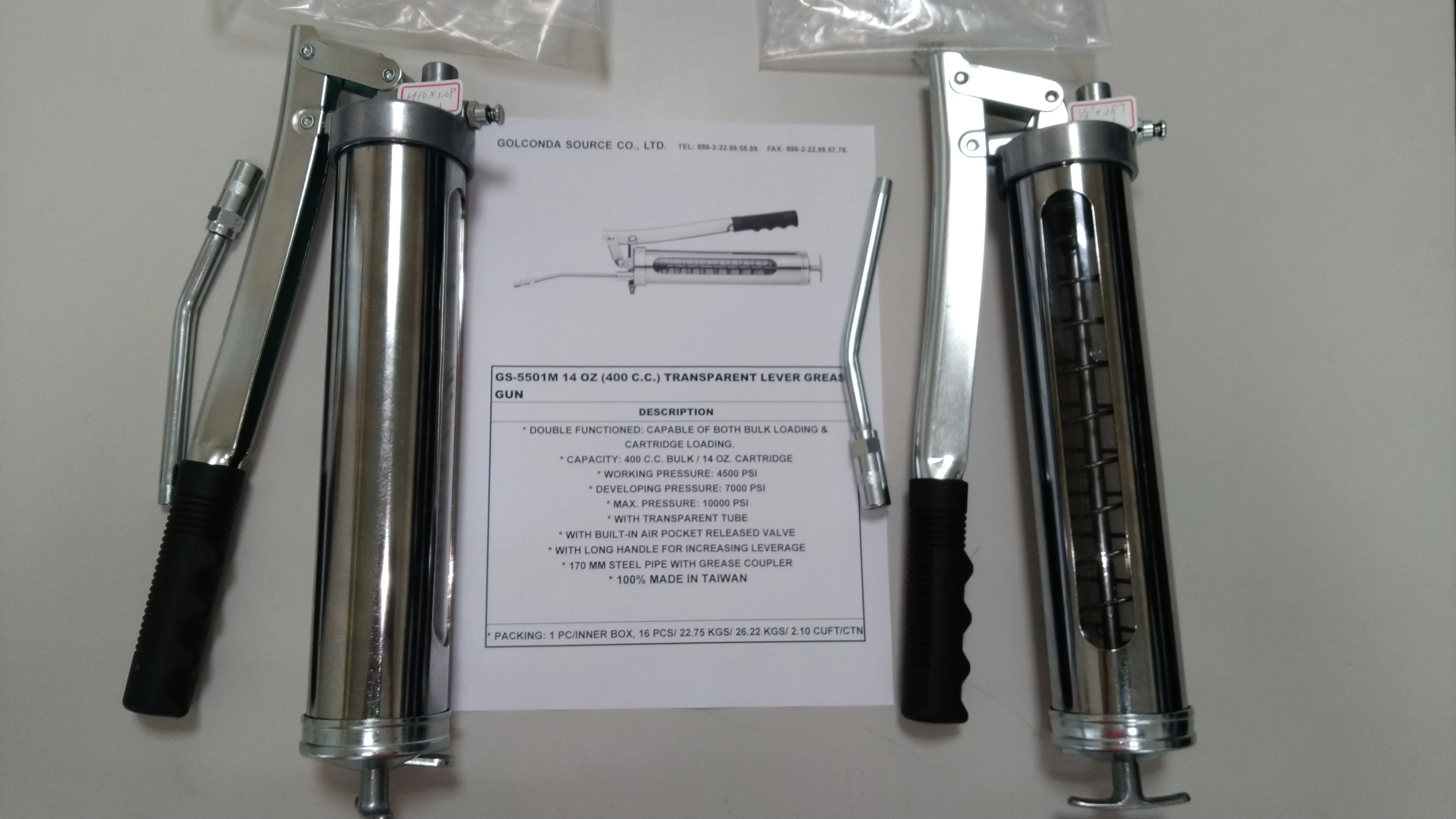 14 OZ (400 C.C.) TRANSPARENT LEVER GREASE GUN (GS-5501M)