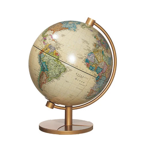 Antique Brass Metal World Globe Stand Cream Geography Product