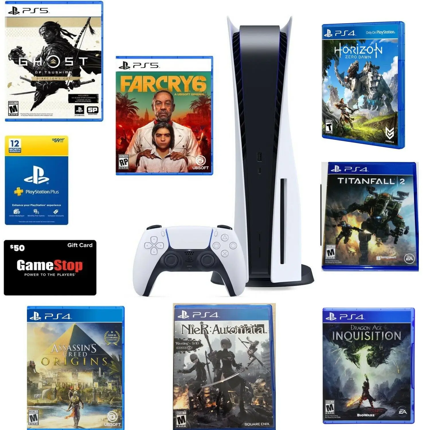 Лучшая Скидка на новую консоль Sony PlayStation 5 Digital Edition PS5 стандартная версия диска Blu-Ray с 5 бесплатными играми и 2 консолями